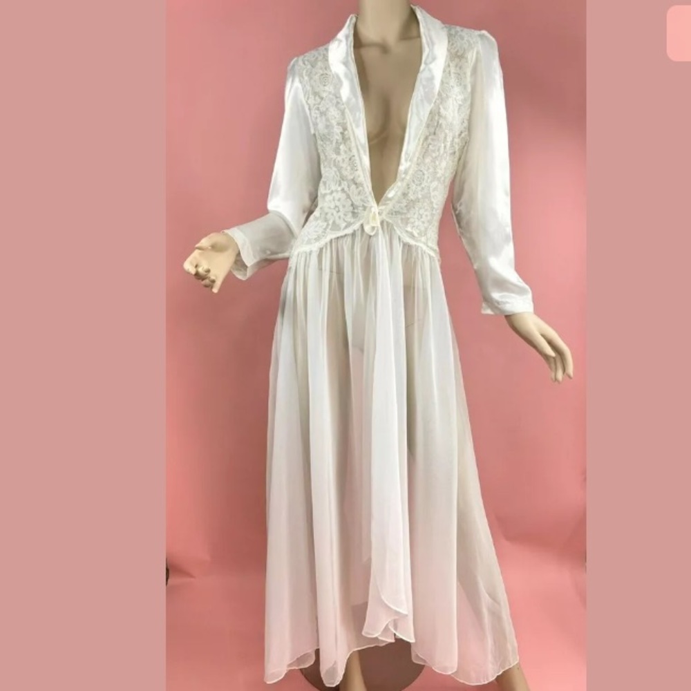 Vintage 80s Glam Bridal Chiffon Satin Sheer Robe